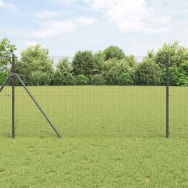 Welded Wire Fence with 13 Posts Grey 1.4x25 m Steel