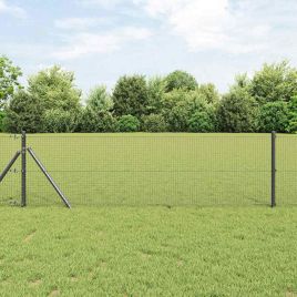 Welded Wire Fence with 13 Posts Grey 0.4x100 m Steel