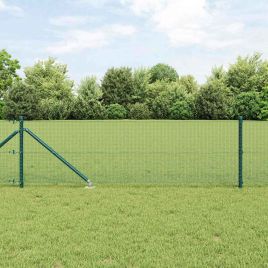 Welded Wire Fence with 7 Spike Posts Green 0.8x10 m Steel