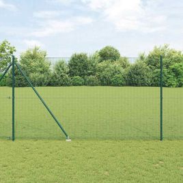 Welded Wire Fence with 7 Spike Posts Green 1.5x10 m Steel
