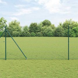 Welded Wire Fence with 13 Spike Posts Green 1.4x25 m Steel