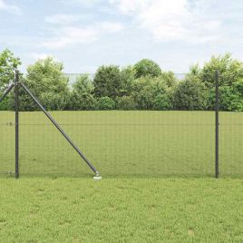 Fence Post Set Set of 2 Grey Powder-Coated Steel 10 x 1 m
