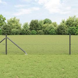 Welded Wire Fence with 13 Spike Posts Grey 0.4x25 m Steel