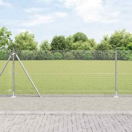 Welded Wire Fence with 7 Flanged Posts 0.8x10 m Galvanised Steel