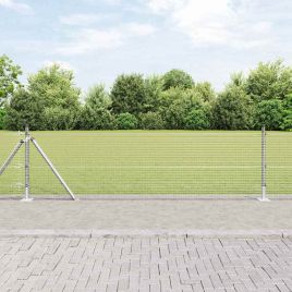 Welded Wire Fence with 13 Flanged Posts 0.6x25 m Galvanised Steel