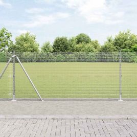Welded Wire Fence with 13 Flanged Posts 0.8x25 m Galvanised Steel