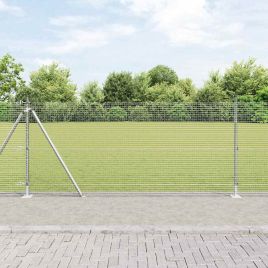 Welded Wire Fence with 13 Flanged Posts 0.8x50 m Galvanised Steel