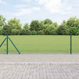 Welded Wire Fence with 7 Flanged Posts Green 0.6x10 m Steel