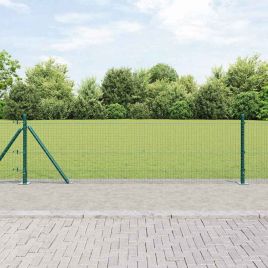 Welded Wire Fence with 13 Flanged Posts Green 0.4x50 m Steel