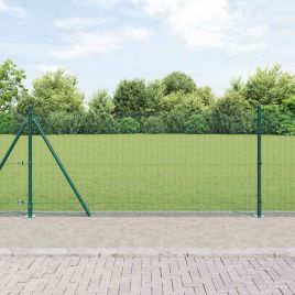 Welded Wire Fence with 13 Flanged Posts Green 0.8x50 m Steel