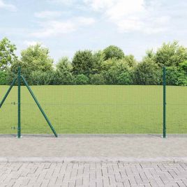 Welded Wire Fence with 13 Flanged Posts Green 1x50 m Steel