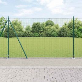 Welded Wire Fence with 13 Flanged Posts Green 1.4x50 m Steel