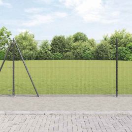Welded Wire Fence with 13 Flanged Posts Grey 1.2x25 m Steel