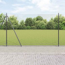 Welded Wire Fence with 13 Flanged Posts Grey 1.4x25 m Steel