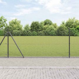 Welded Wire Fence with 13 Flanged Posts Grey 1x50 m Steel