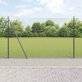 Welded Wire Fence with 13 Flanged Posts Grey 1.4x50 m Steel