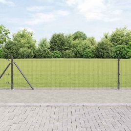Welded Wire Fence with 7 Flanged Posts Grey 0.5x100 m Steel