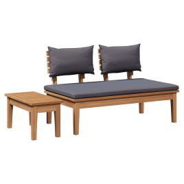 GLHOLT Garden Bench 2 pcs Grey and Solid Teak Wood - Brown