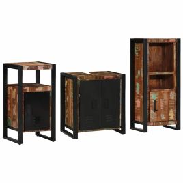 Bathroom Furniture Set 3 Pieces Multicolour Solid Reclaimed Wood