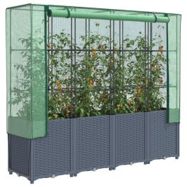 Raised Bed with Greenhouse Cover Rattan Look 160x40x153 cm - vid-4015831