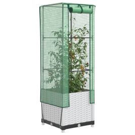 LIPARK Raised Bed with Greenhouse Cover Look 40x40x139 cm Rattan