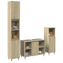 3 Piece Bathroom Furniture Set Sonoma Oak Engineered Wood - vid-3307679