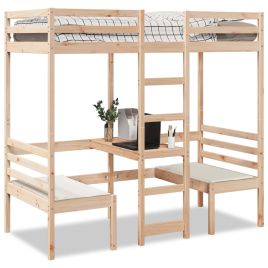 Loft Bedframe with Desk and Chairs 80x200cm Solid Wood Pine