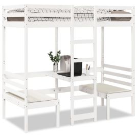 Loft Bedframe with Desk and Chairs White 80x200cm Solid Wood Pine