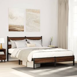 Bedframe Brown Oak 140x190cm Engineered Wood