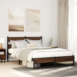 Metal Bedframe Brown Oak 160x200cm