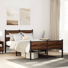 Bedframe Brown Oak 120x190cm Small Double Engineered Wood