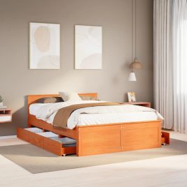 Bedframe with Headboard Wax Brown 150x200cm King Size Solid Wood Pine