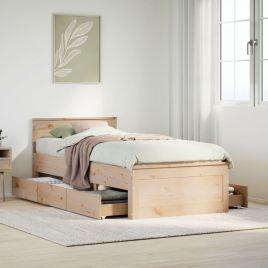 Bedframe with Headboard 100x200cm Solid Wood Pine