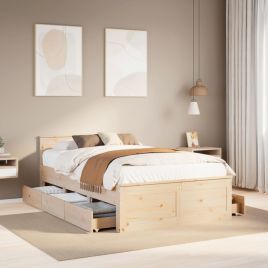 Bedframe with Headboard 135x190cm Double Solid Wood Pine