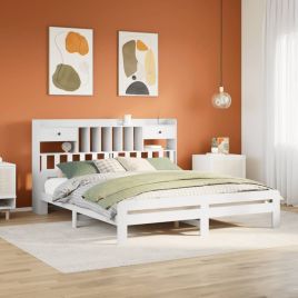 Bookcase Bed White 180x200cm Super King Solid Wood Pine