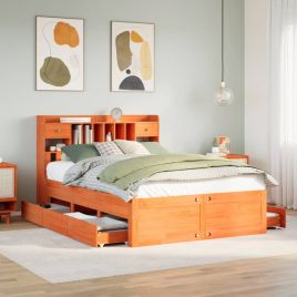 Bookcase Bed Wax Brown 140x190cm Solid Wood Pine