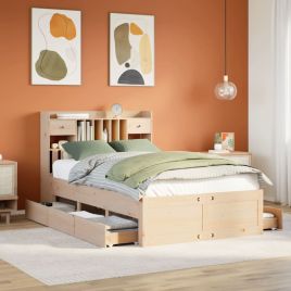 Bookcase Bed 135x190cm Double Solid Wood Pine