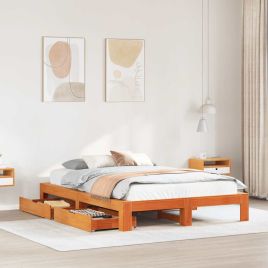 Bedframe Wax Brown 150x200cm King Size Solid Wood Pine