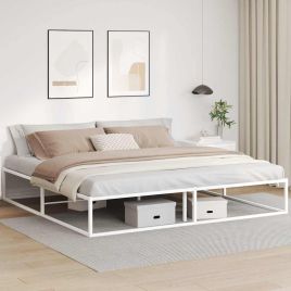 Bedframe White 200x200cm Metal