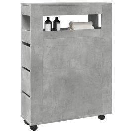 Narrow Bathroom Cabinet with Wheels Concrete Grey Engineered Wood - vid-855271