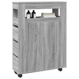 Narrow Bathroom Cabinet with Wheels Grey Sonoma Engineered Wood - vid-855273