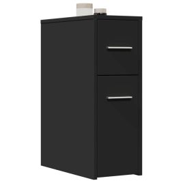 Narrow Bathroom Cupboard with Wheels Black Engineered Wood - vid-855278