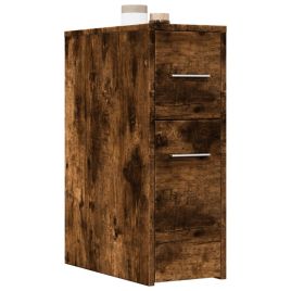Narrow Bathroom Cupboard with Wheels Smoked Oak Engineered Wood - vid-855281