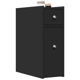 Narrow Bathroom Cupboard with Wheels Black Engineered Wood - vid-855287