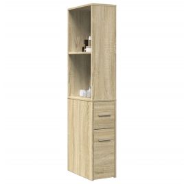 Narrow Bathroom Cupboard with Wheels Sonoma Oak Engineered Wood - vid-855297