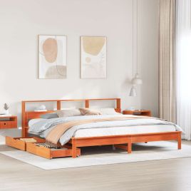 Bookcase Bed Wax Brown 180x200cm Super King Solid Wood Pine