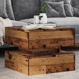 Coffee Table with LED Lights Old Wood 50x50x40 cm