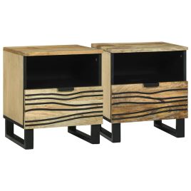 Bedside Cabinets, Set of 2, 40 x 33 x 46 cm, Made from Solid Mango Wood