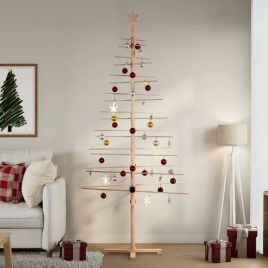 HIVLEN Wooden Christmas Tree for Decoration 210 cm Solid Wood Pine