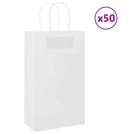 Paper Bags 50 pcs with Handles White 21x11x36 cm